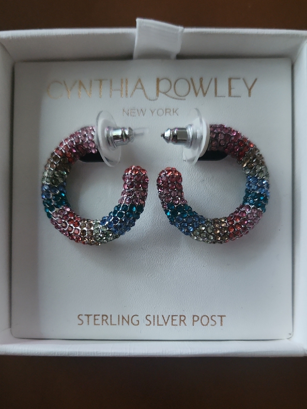 Cynthia Rowley Pink Blue Green Crystal Hoop Earrings